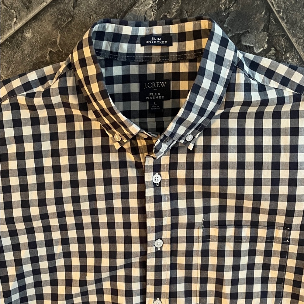 J. CREW Men's Slim Untucked Flex Washed Black & White Checkered Preppy  Shirt